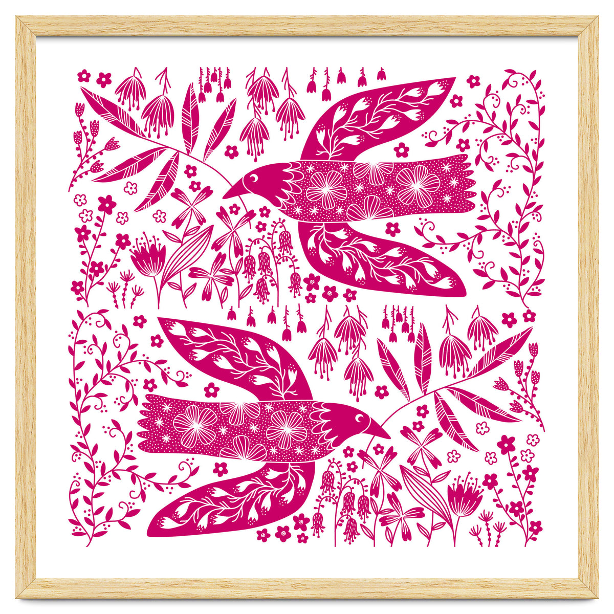 Doves And Flowers Magenta Pink