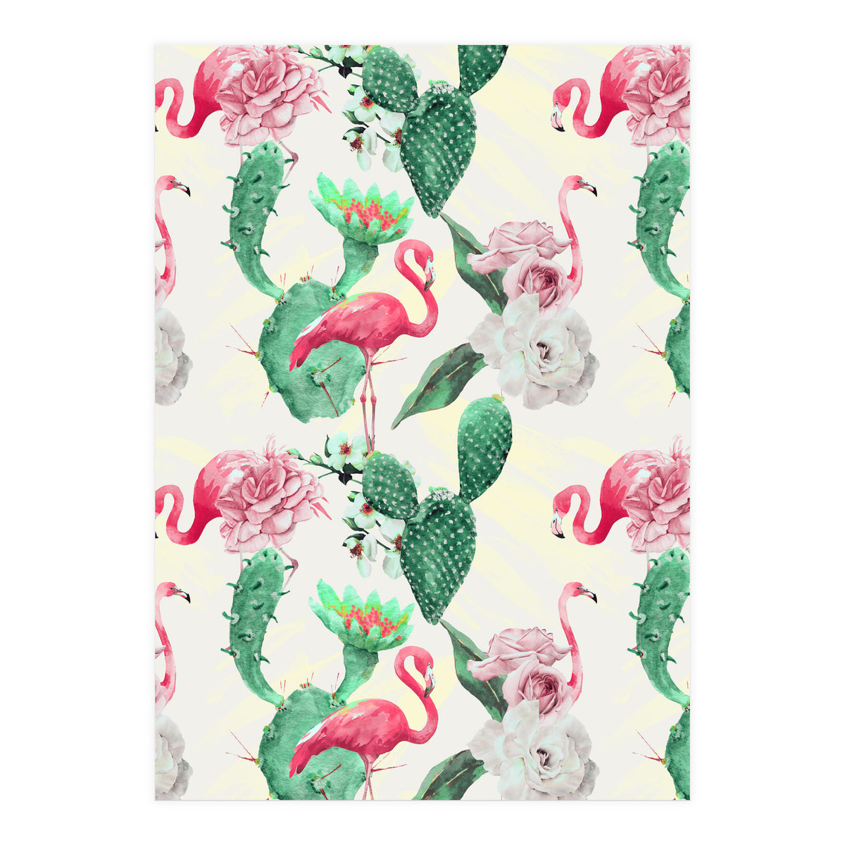 Flamingos, geometric and flowers (Print Only)