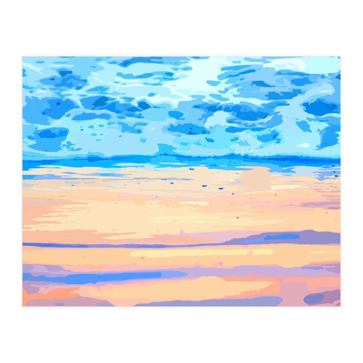 Sunset On The Shore | Beach Pastel Scenic Nature | Sea Ocean Landscape Painting (Print Only)