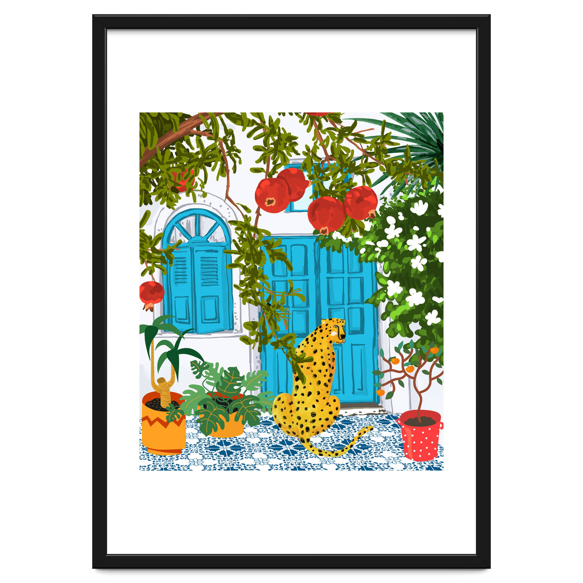 Cheetah Home, Morocco Architecture Illustration, Greece Cats Tropical Urban Jungle Pomegranate