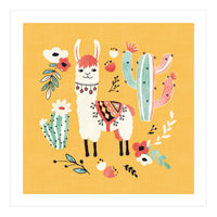 White Llama With Flowers (Print Only)