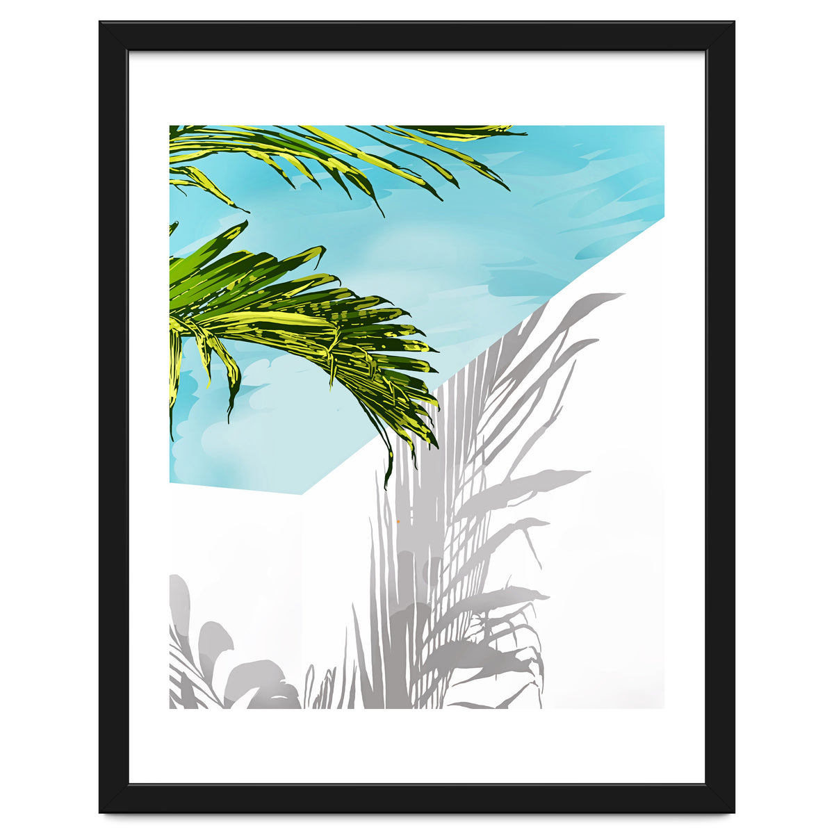Palms In My Backyard, Tropical Greece Architecture Travel Painting, Summer Scenic Building
