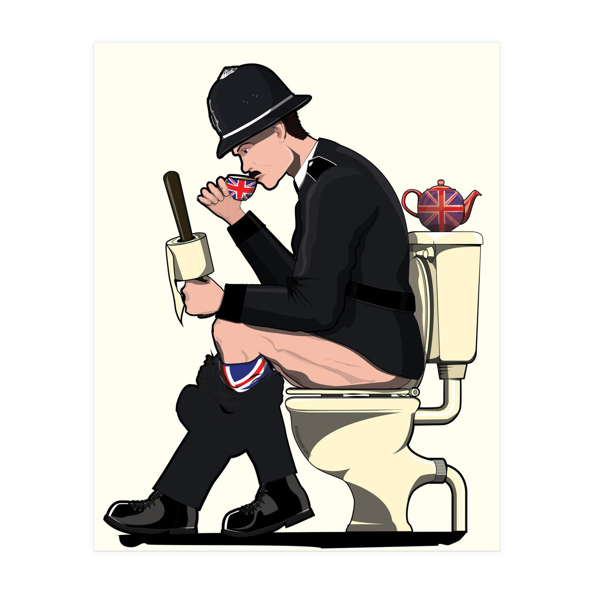 British Policeman on the Toilet, funny bathroom humour (Print Only)