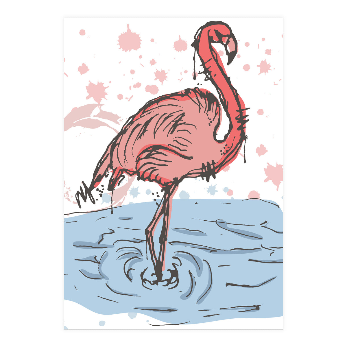 Flamingo Scribble sketch (Print Only)