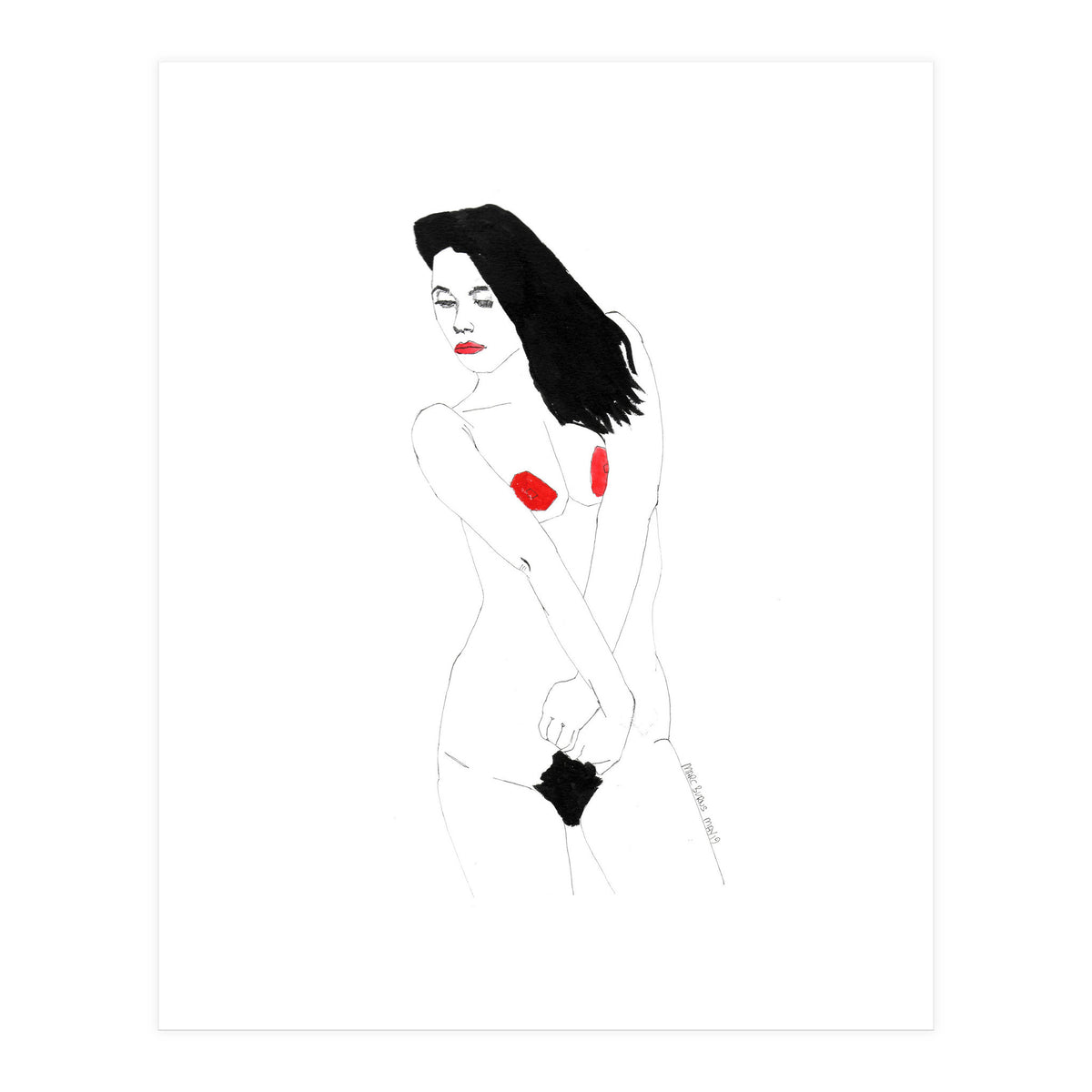 Untitled #19 - Nude in black and red (Print Only)