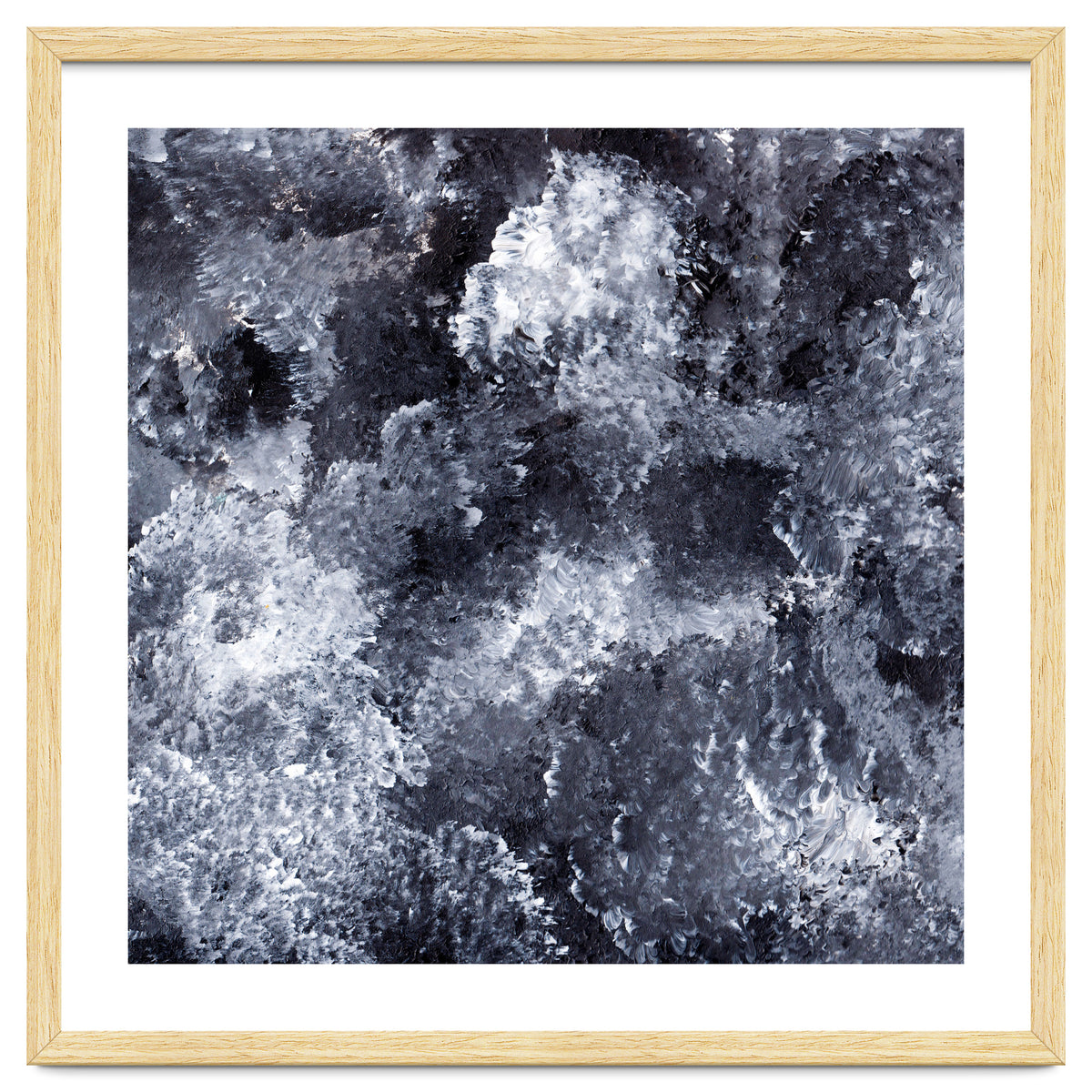 Modern Black White Acrylic Paint Brushstroke Ocean Waves