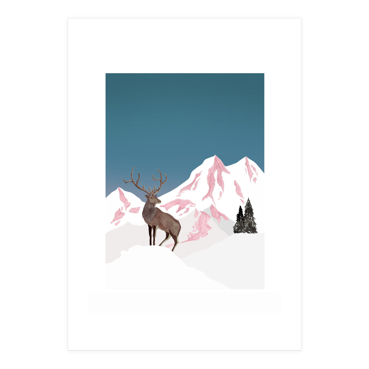 Mountain Love Winter Stag (Print Only)