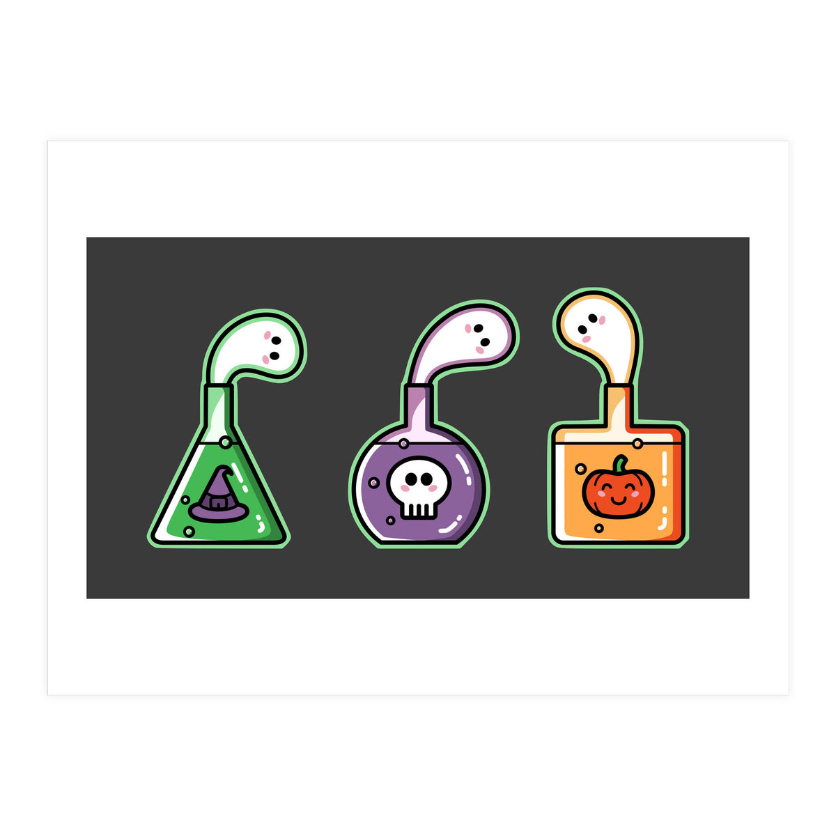 Kawaii Cute Halloween Potions - witches hat, skull, pumpkin, ghosts (Print Only)