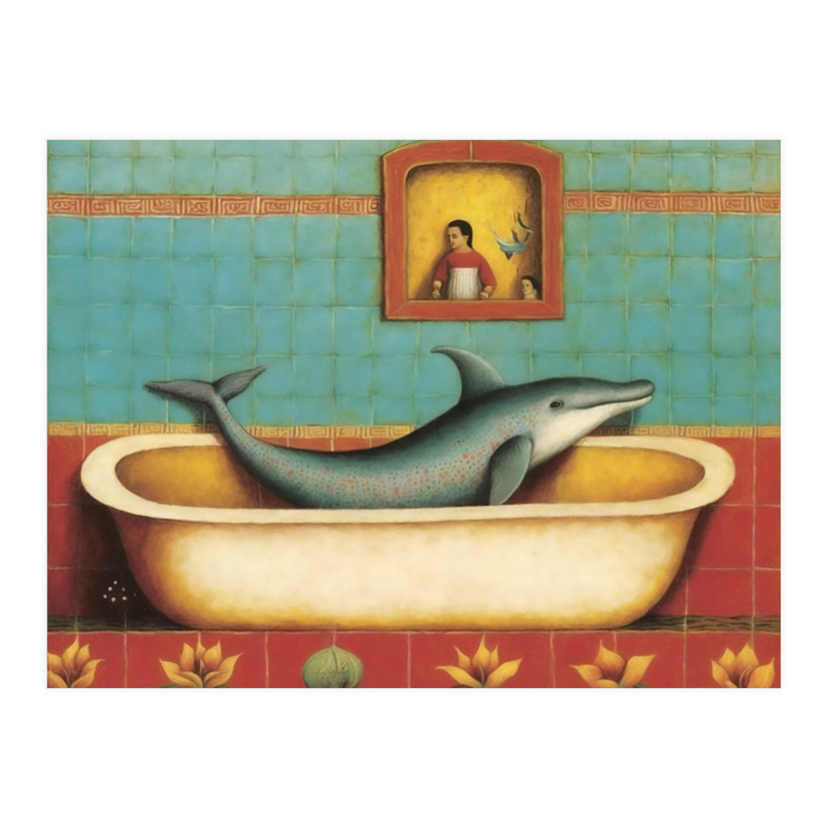 Dolphin In A Bath Folk Art (Print Only)