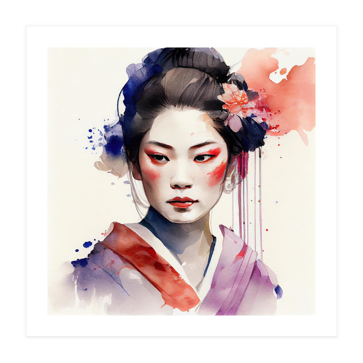 Watercolor Modern Geisha #3 (Print Only)