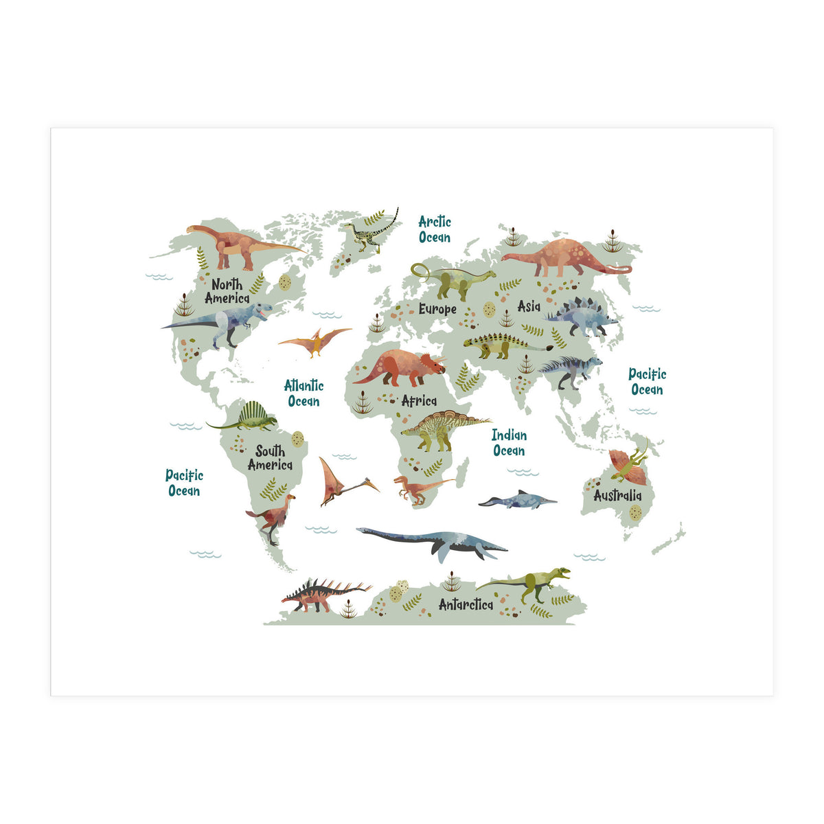 Dinosaur World Map  (Print Only)