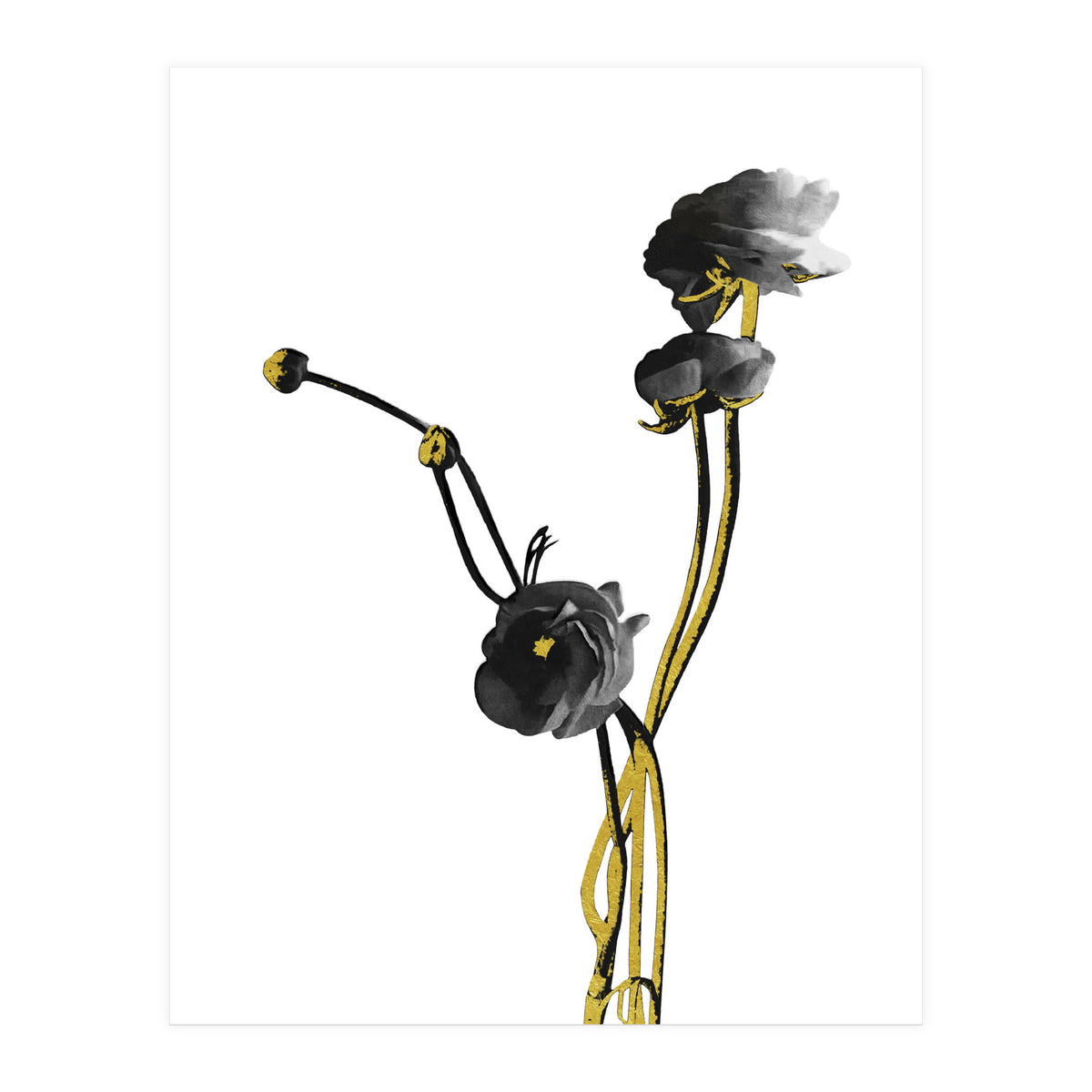 Flower Minimal Black And Gold 04 (Print Only)