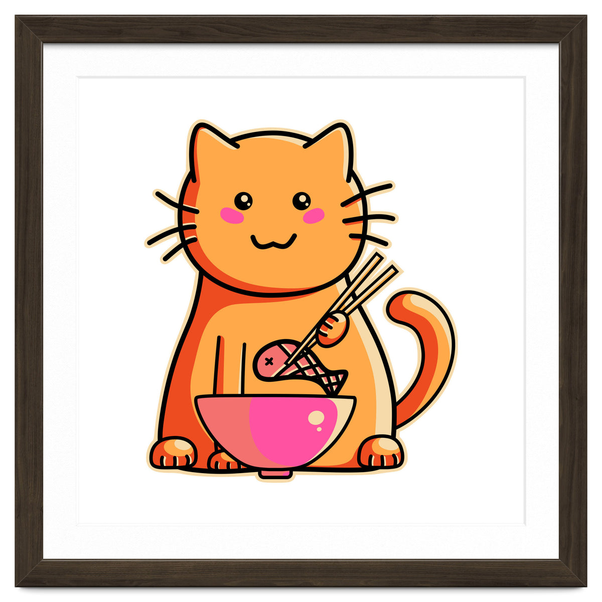A Cat's Favourite Meal - kawaii cat eating fish with chopsticks