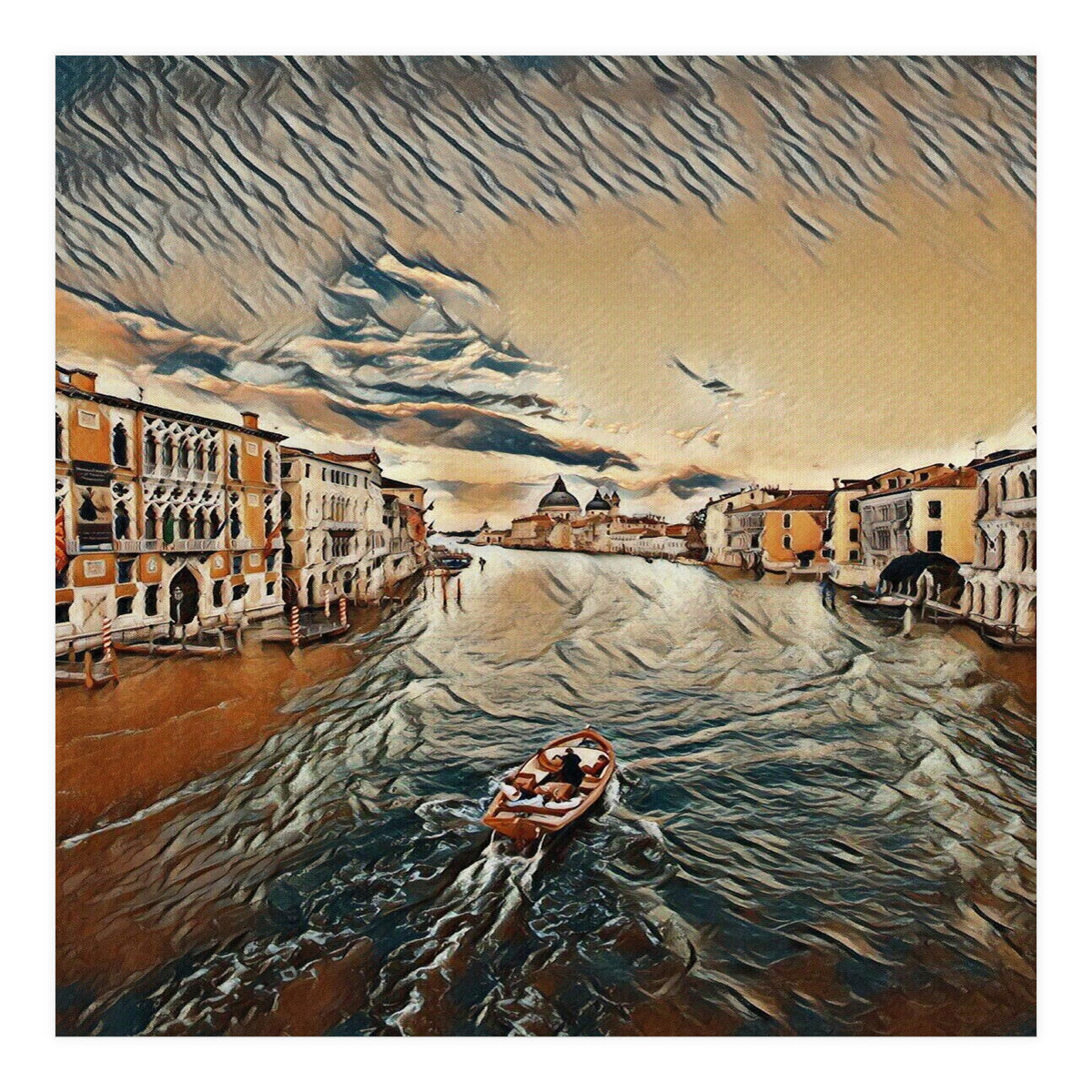 Boat In Venice`s Water Italian Tour Vintage (Print Only)