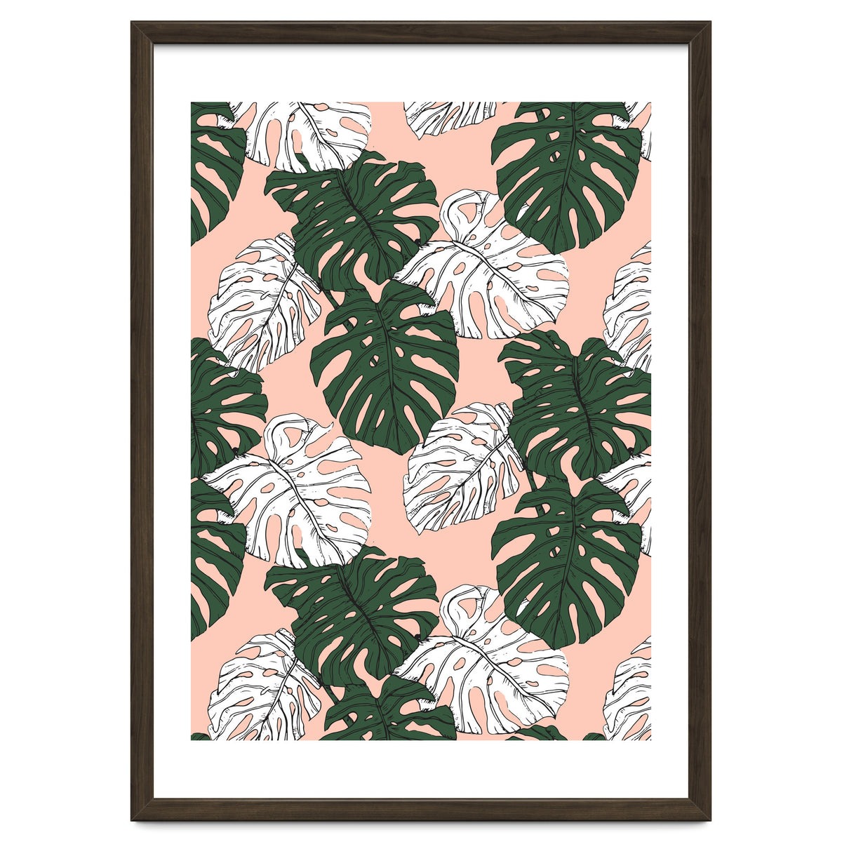 Hand drawing monstera pastel color
