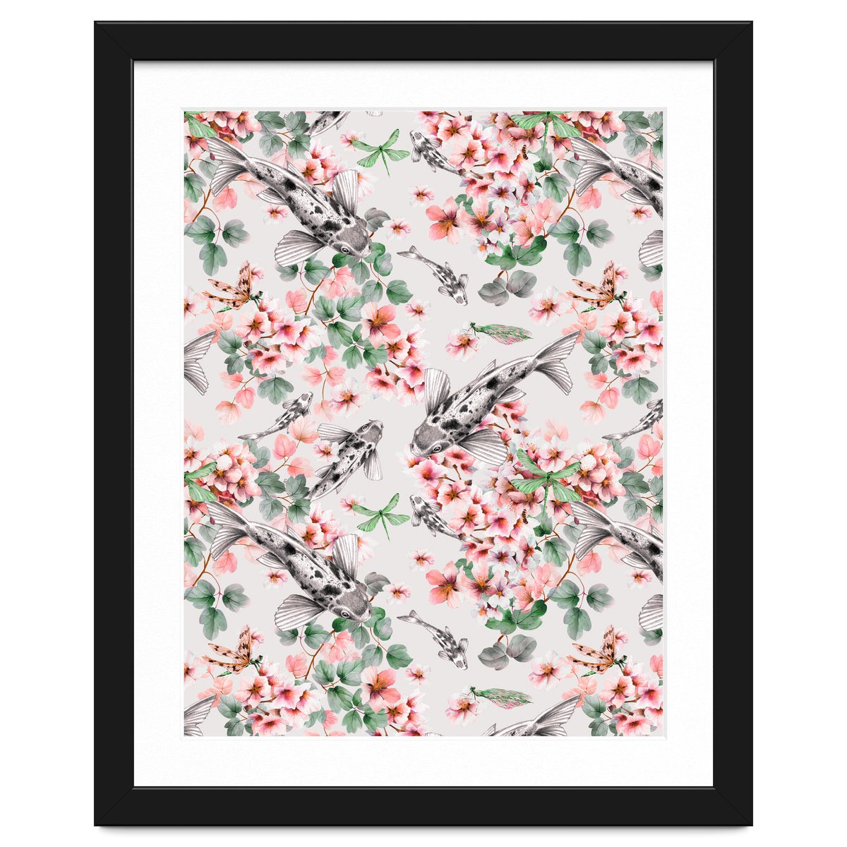 Asian fish among flowers