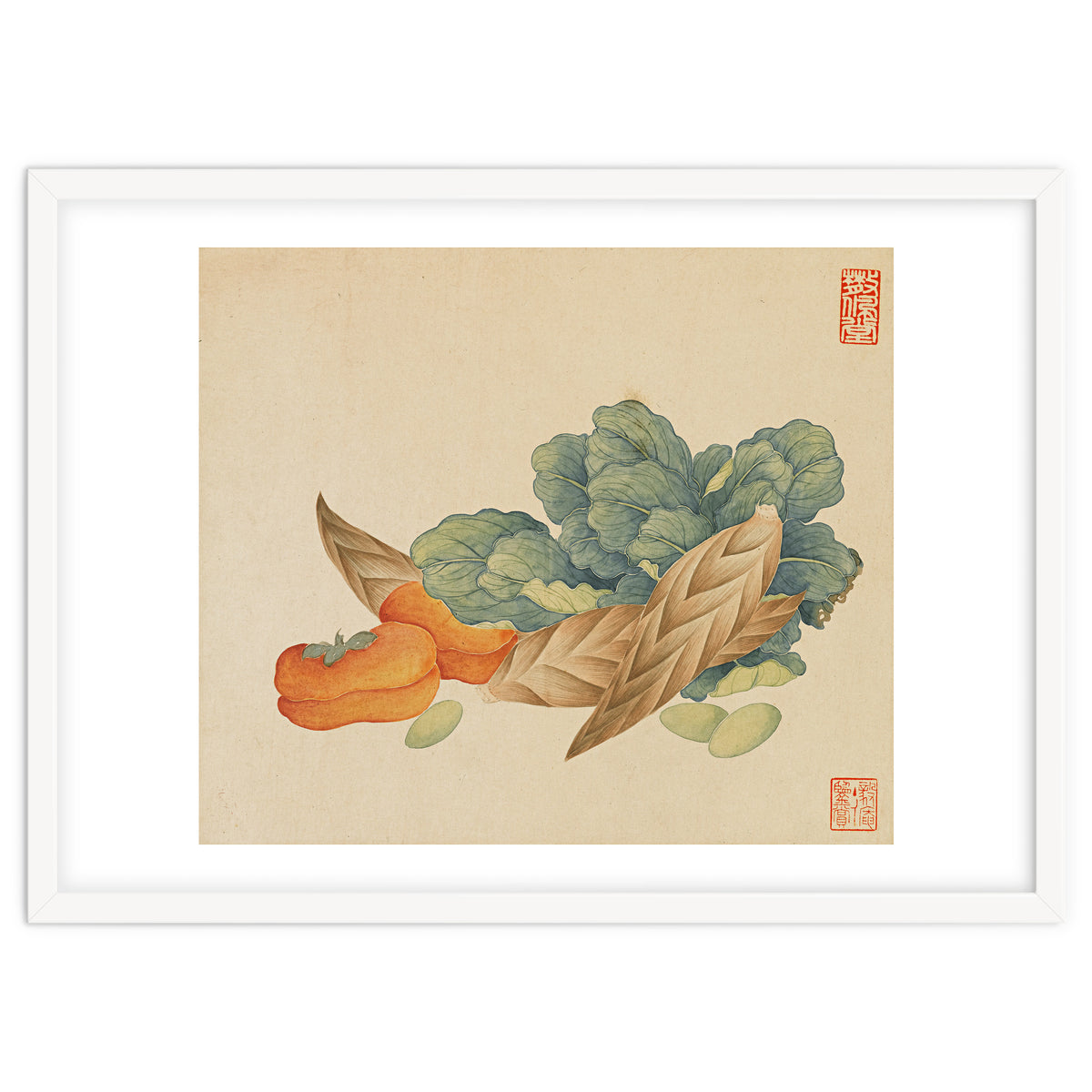 Wang Chengyu~flowers And Vegetables, Vegetables, Fruits, Chinese Cabbage, Lentils, Bamboo Shoots, Persimmons