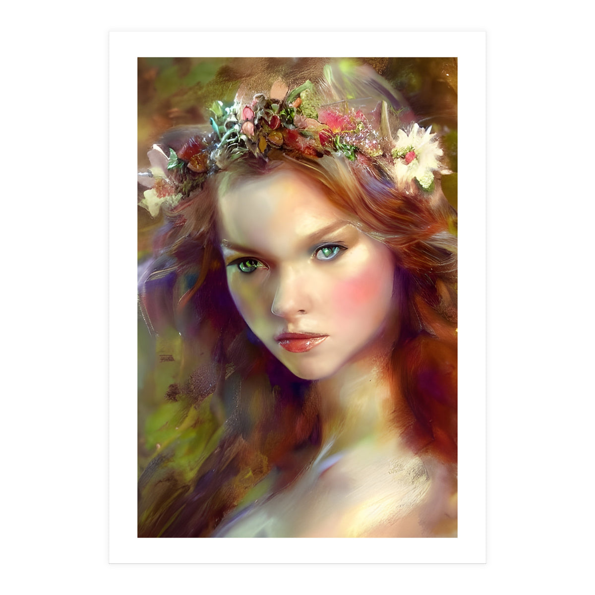 Dreamy kitschy Maiden with Flower Wreath (Print Only)