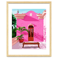 Pink Building Architecture | Pop Art Travel House Painting | Modern Bohemian Décor Spain Palace