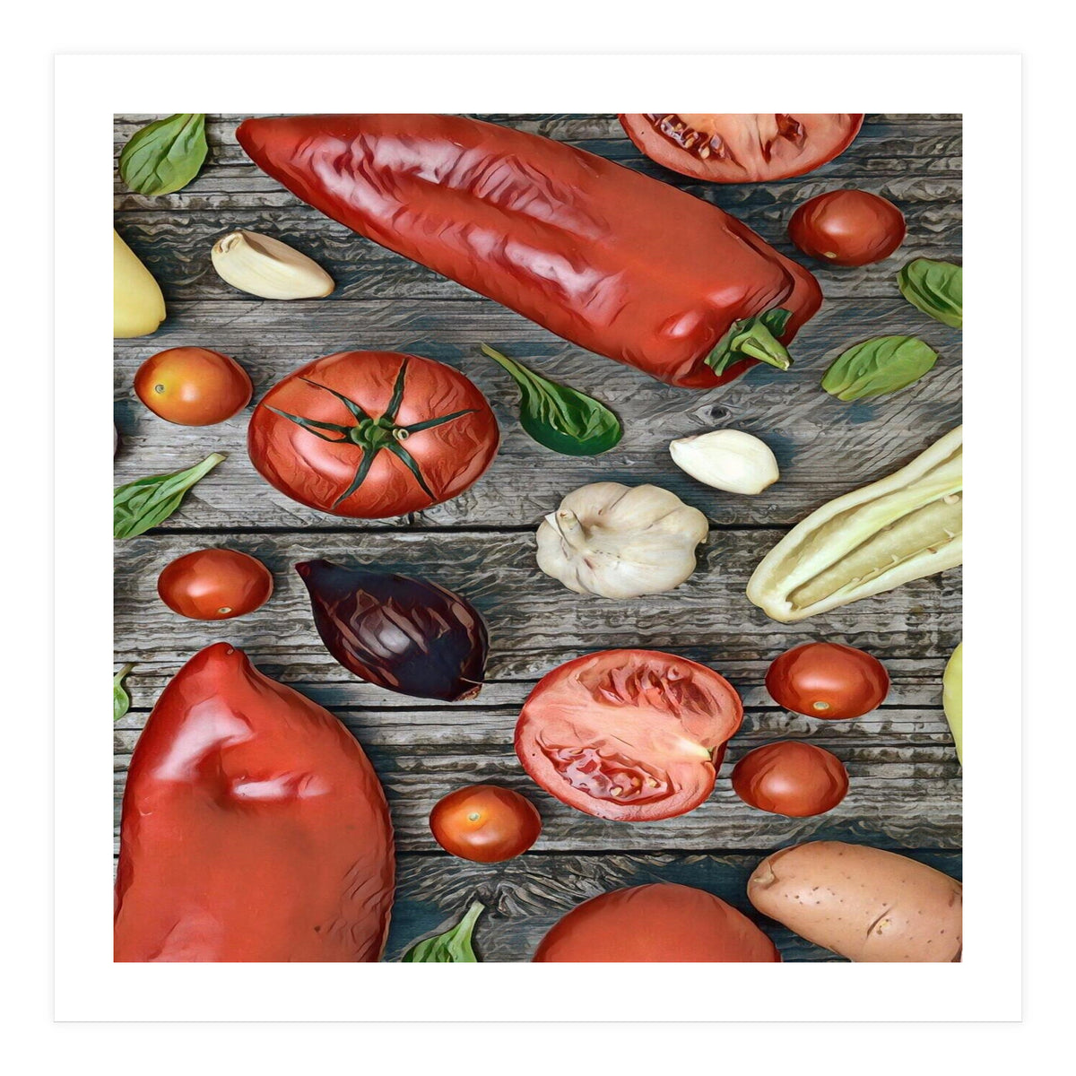 Tomatoes and bell peppers, healthy table (Print Only)