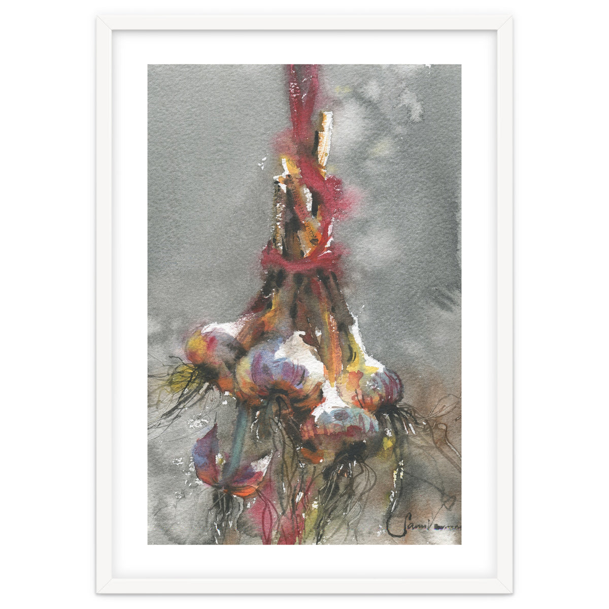 Garlic still life watercolor painting