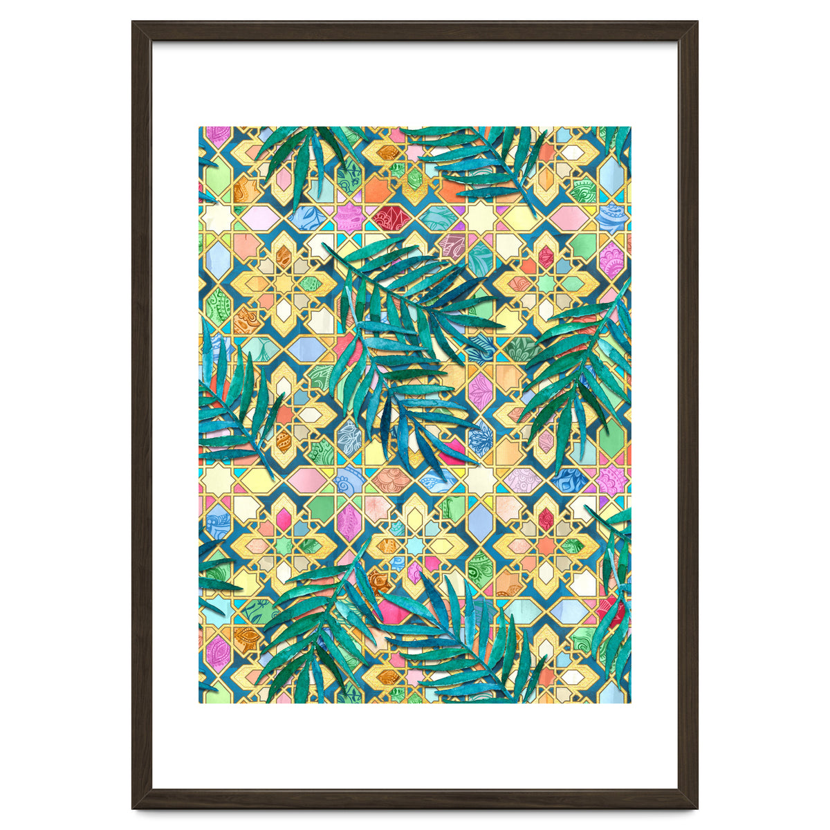 Gilded Moroccan Mosaic Tiles with Palm Leaves