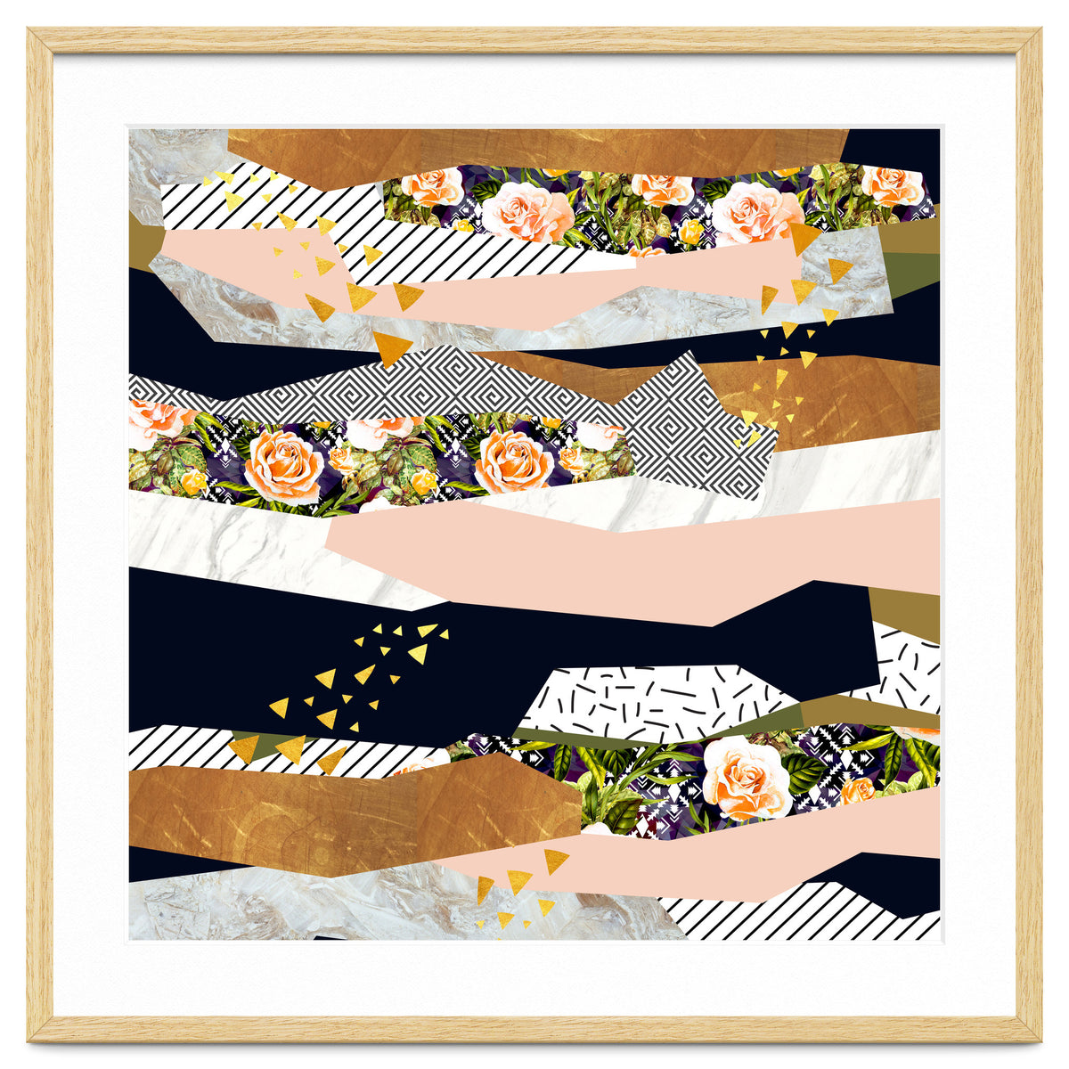 Collage of textured shapes and flowers