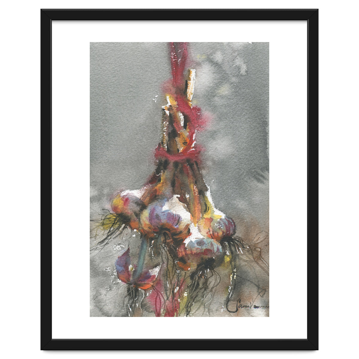 Garlic still life watercolor painting