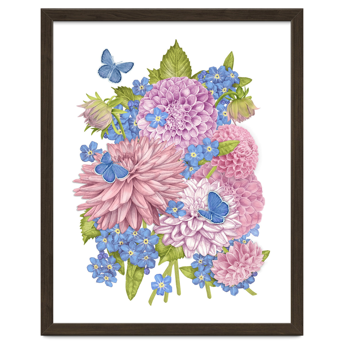 Pink Flowers and Butterflies