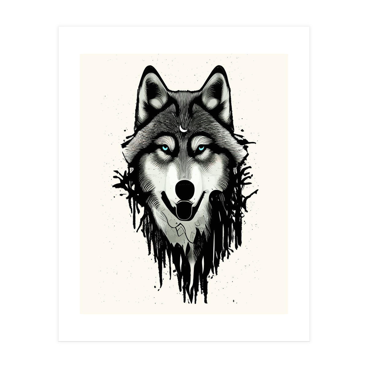 Wicked Soul, Werewolf Wolf Wild Animals Sketch, Wildlife Drawing Line Art, Wild Eclectic Dark Moon (Print Only)