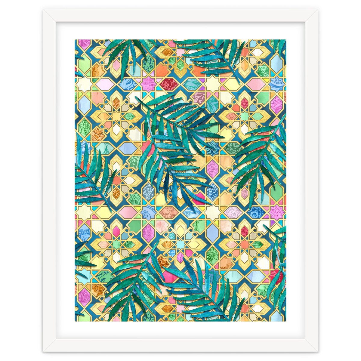 Gilded Moroccan Mosaic Tiles with Palm Leaves