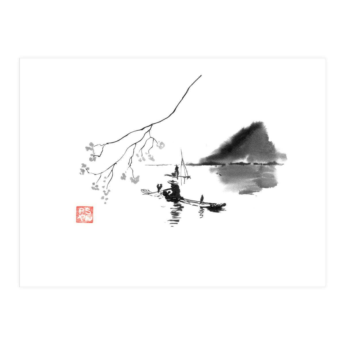 Fishermen on river li (Print Only)