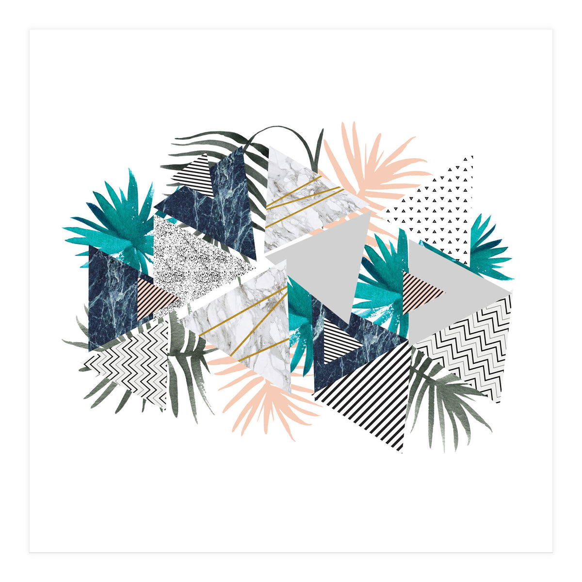 Abstract of geometric patterns with plants and marble I (Print Only)