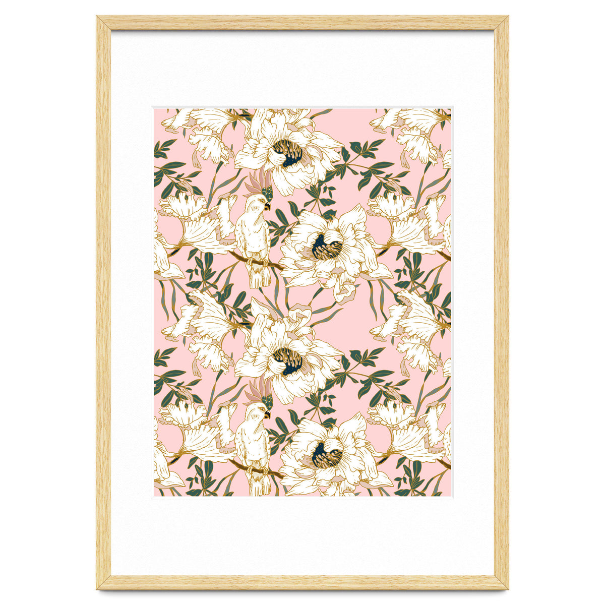 Exotic birds on flowers