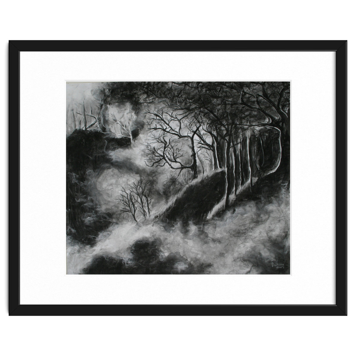 Black and White Forest in Clouds