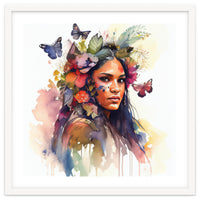 Watercolor Floral Indian Native Woman #5