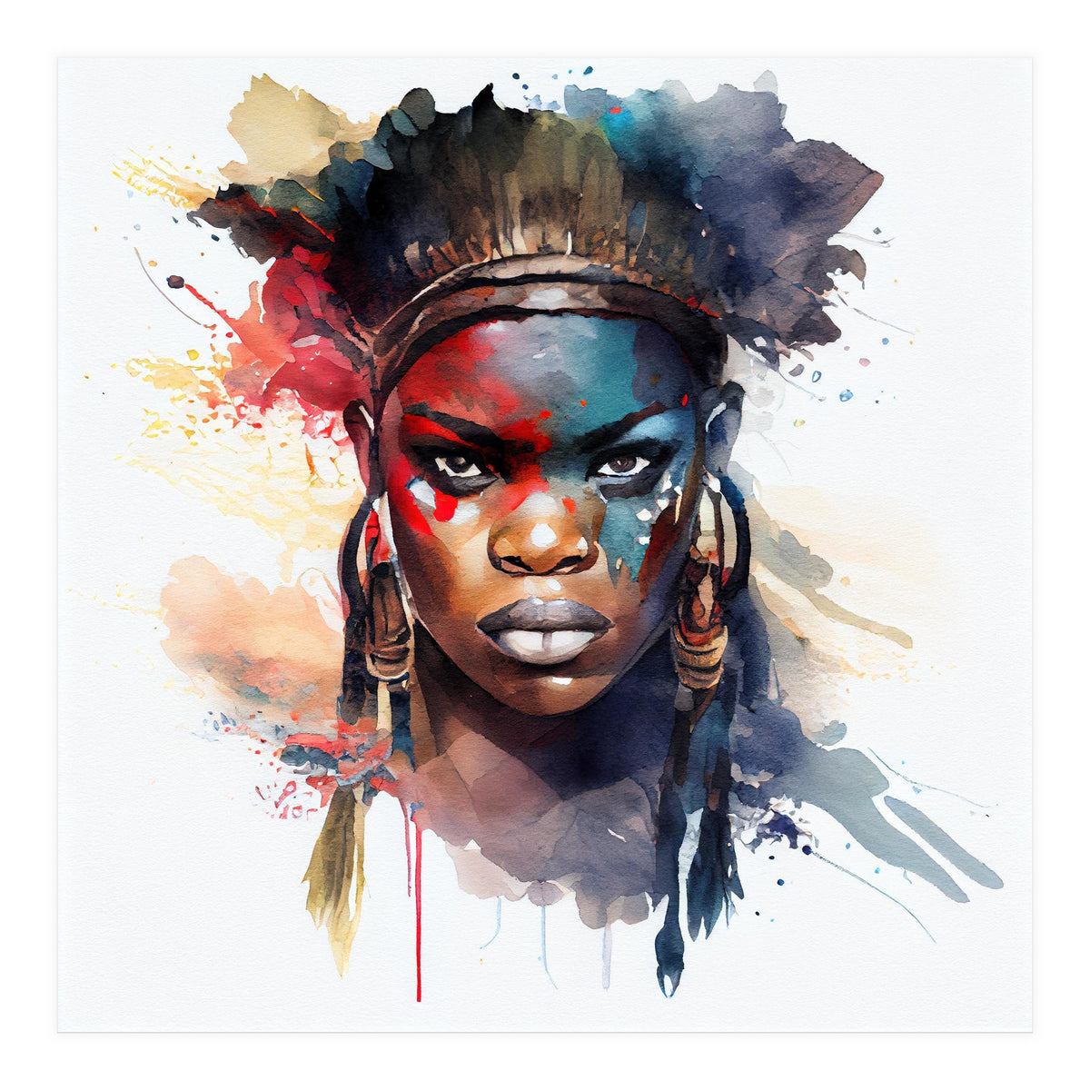 Watercolor African Warrior Woman #4 (Print Only)