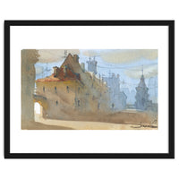 Old Town Warsaw. Watercolor painting.