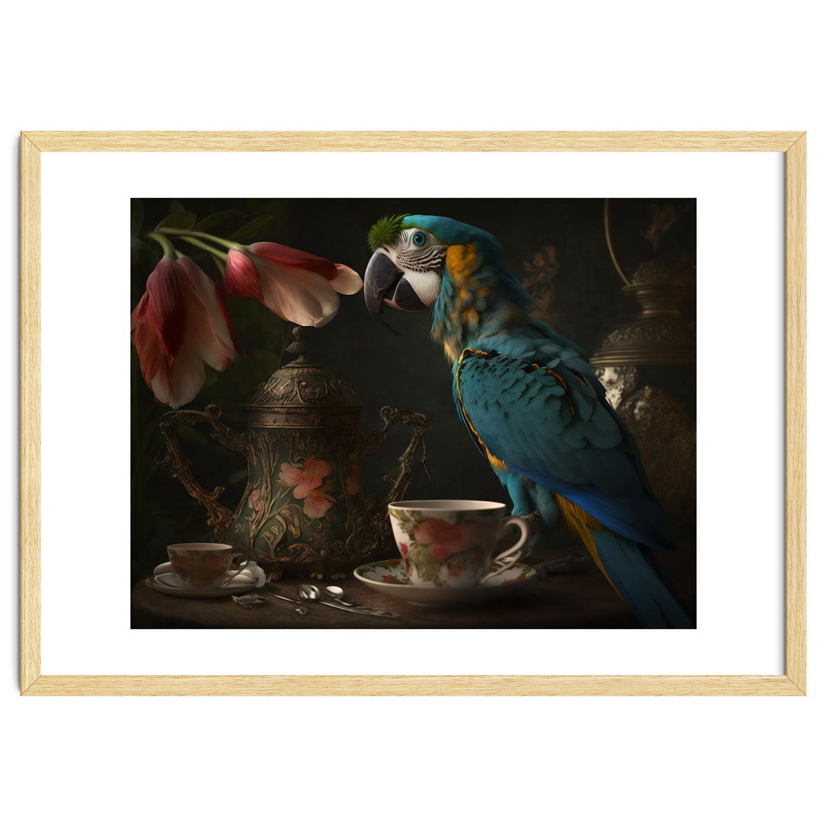 Parrot with a Tea Cup and Teapot
