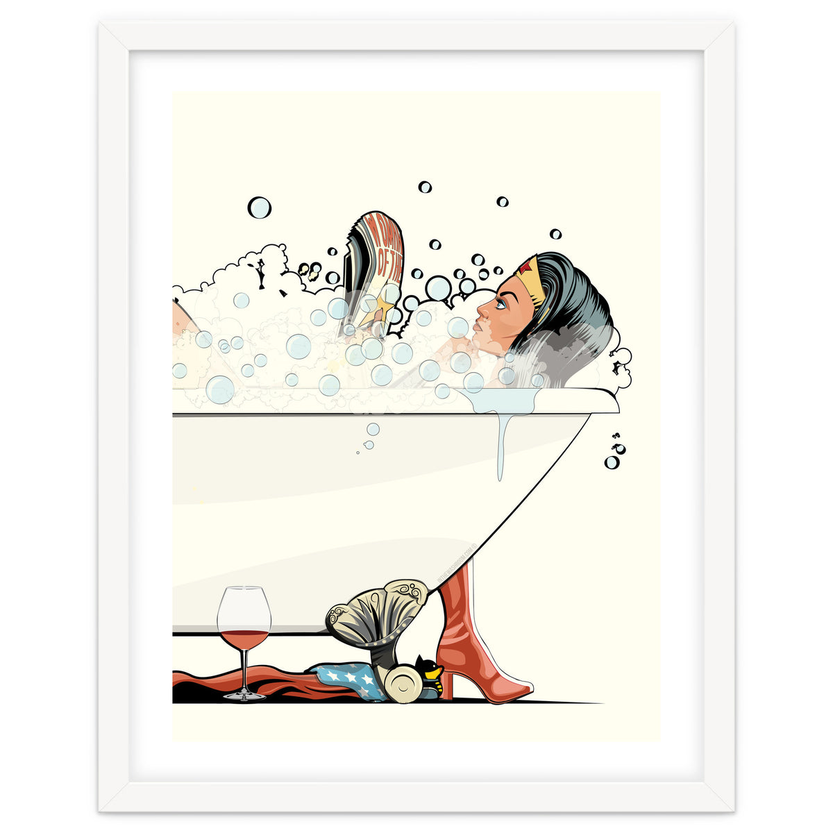 Wonder Woman in the Bath, funny Bathroom Humour