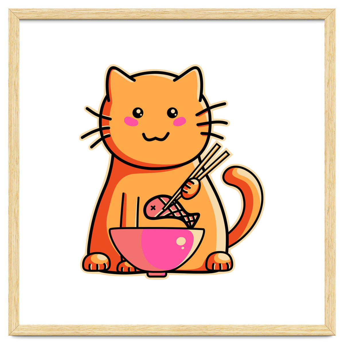 A Cat's Favourite Meal - kawaii cat eating fish with chopsticks