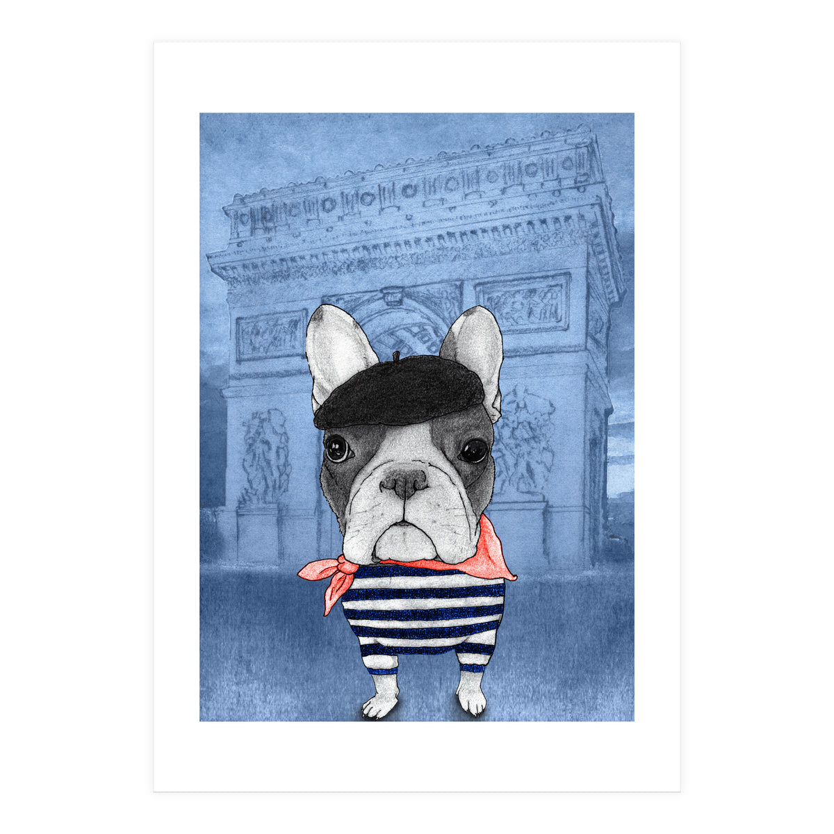 French Bulldog With Arc De Triomphe (Print Only)