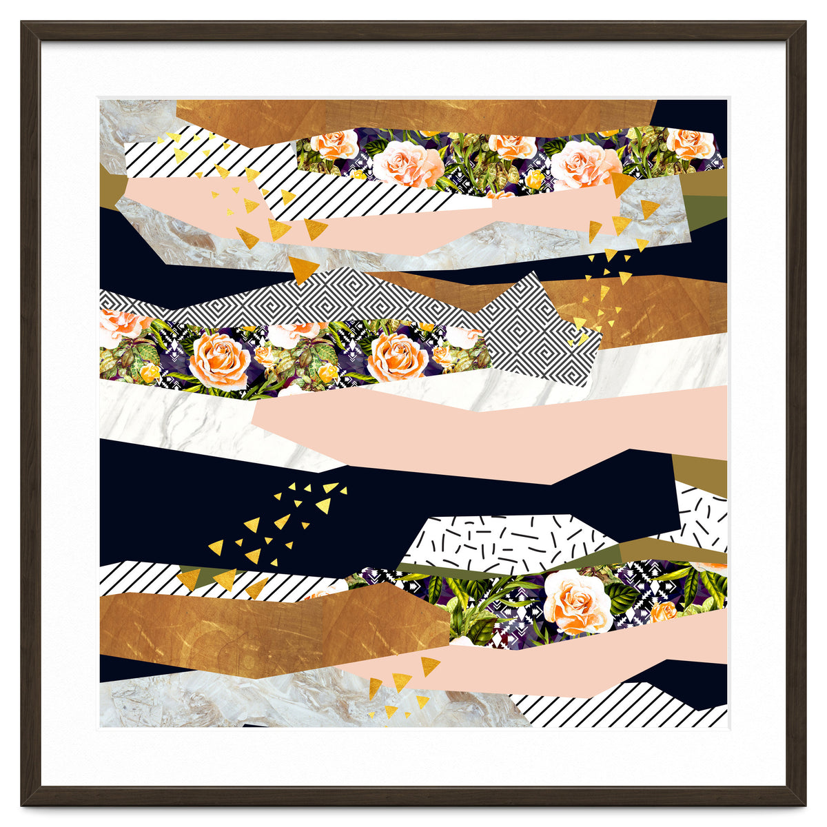 Collage of textured shapes and flowers