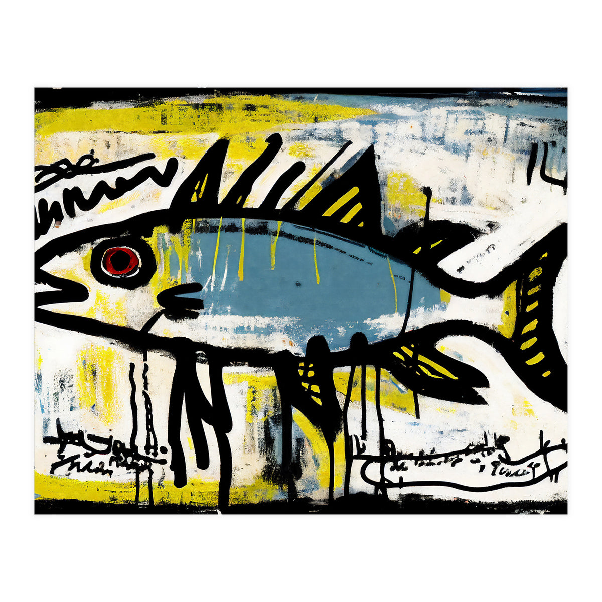 Blue Trout in Spray Painted Style Painting (Print Only)