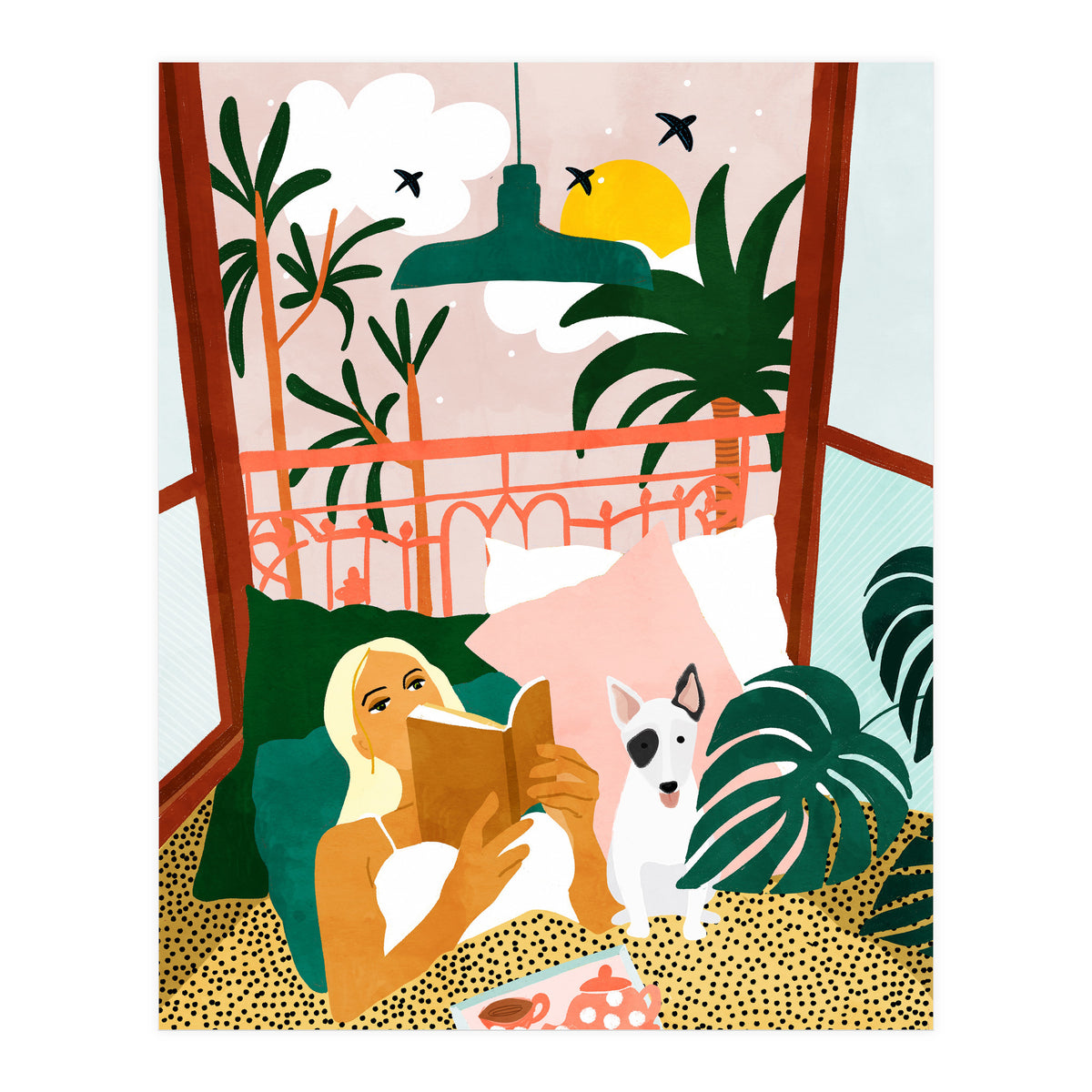 Pet Pals, Animals Lovers Illustration, Travel With Pets Modern Bohemian Painting (Print Only)