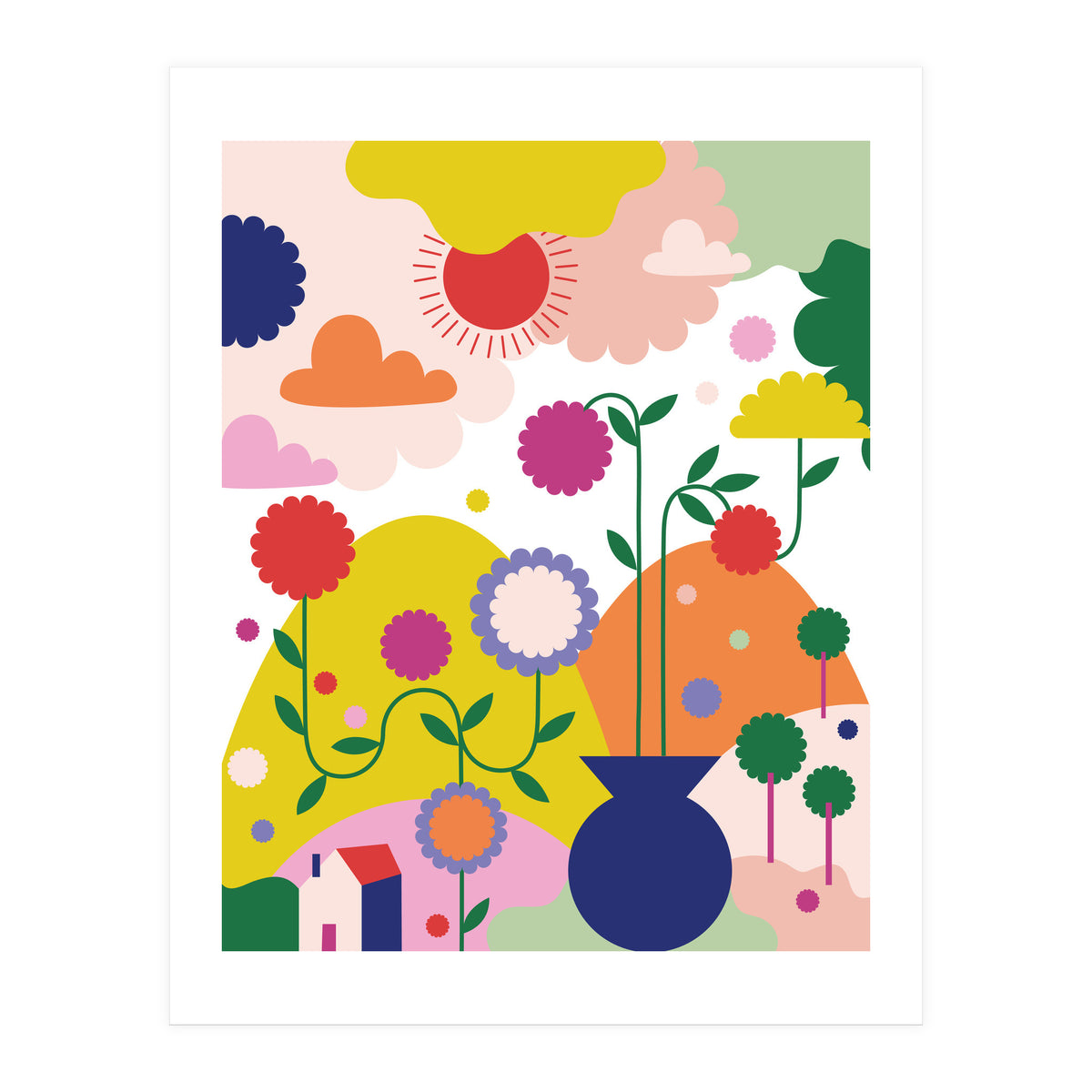 Happy Mediterranean Colorful Landscape (Print Only)