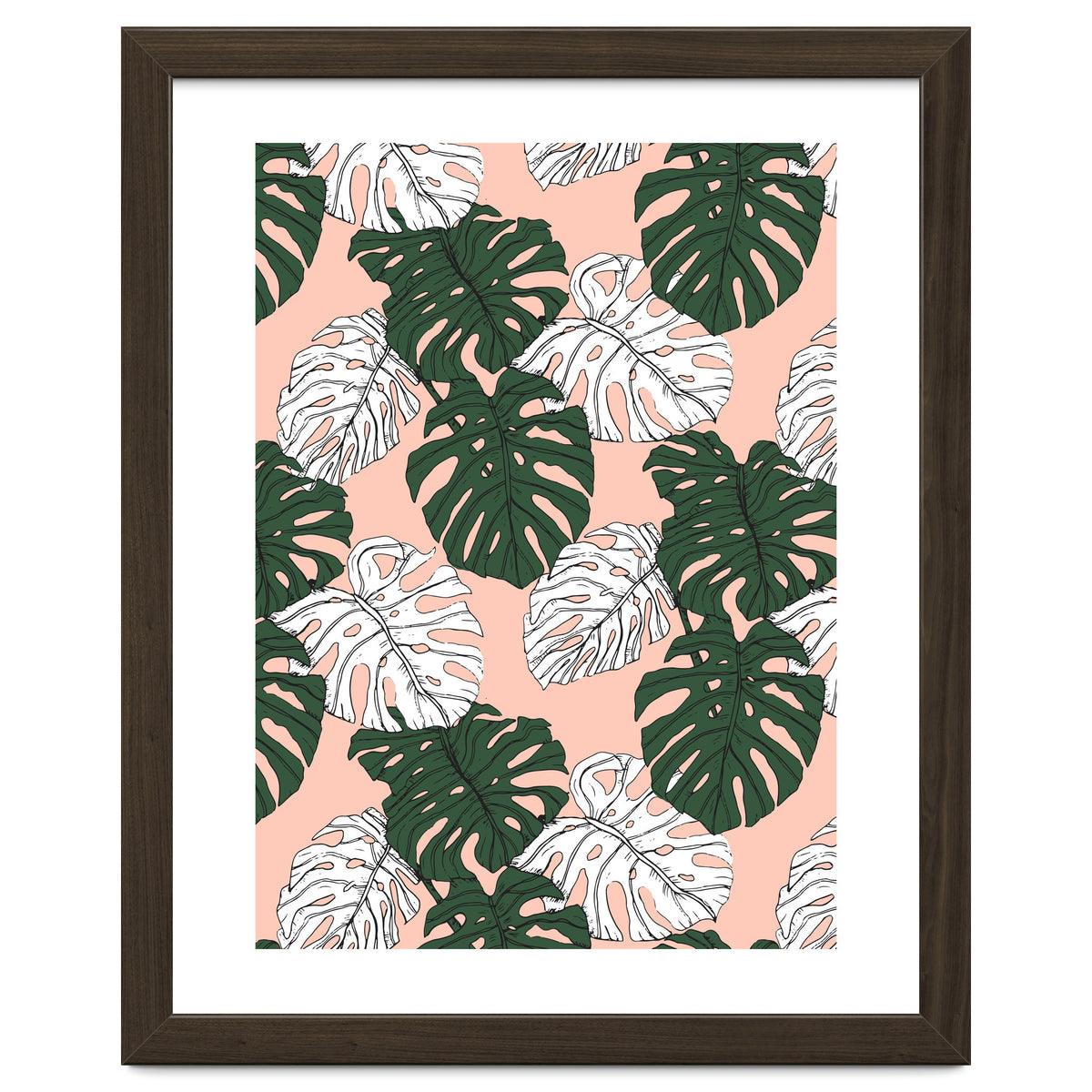 Hand drawing monstera pastel color