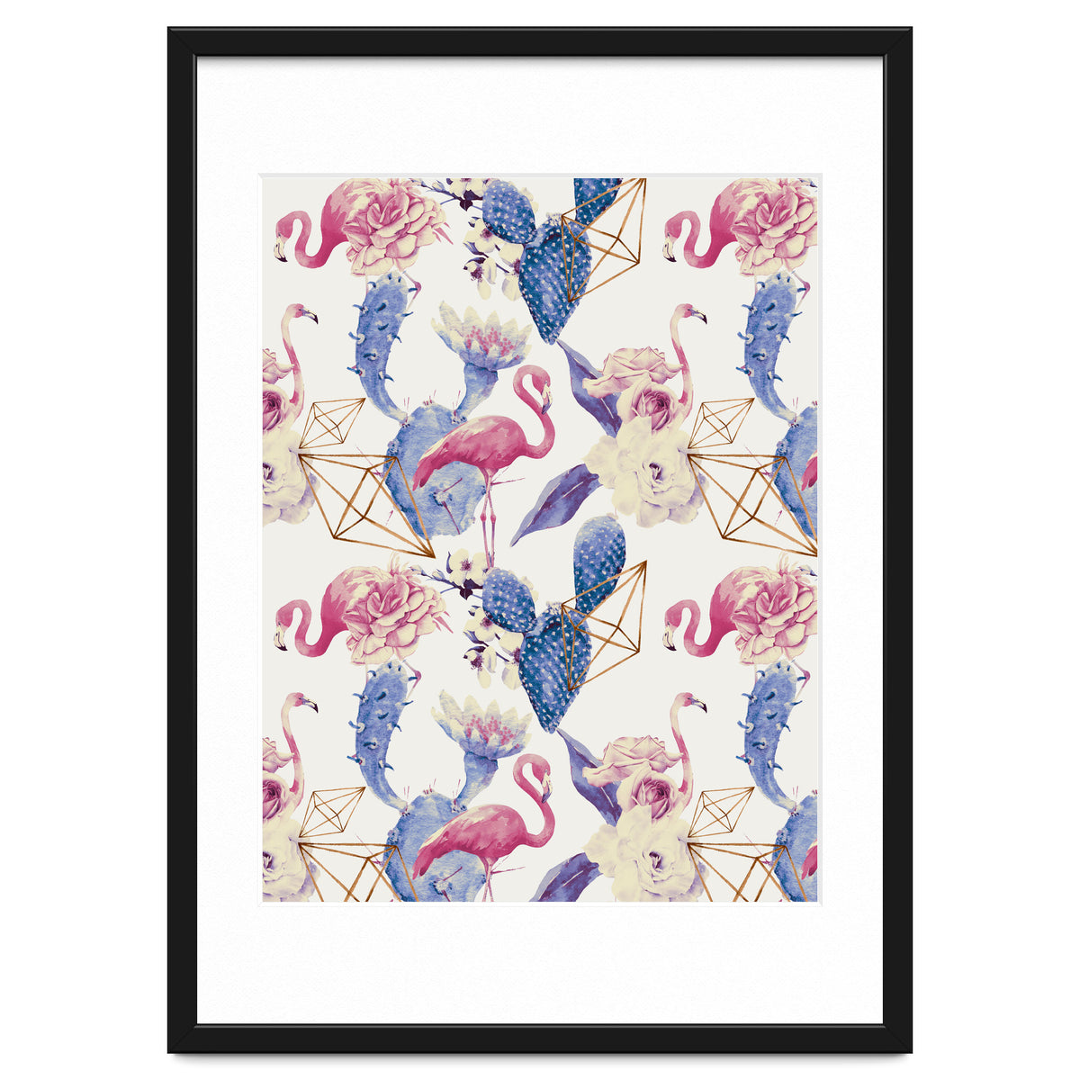 Flamingos, geometric and flowers 02
