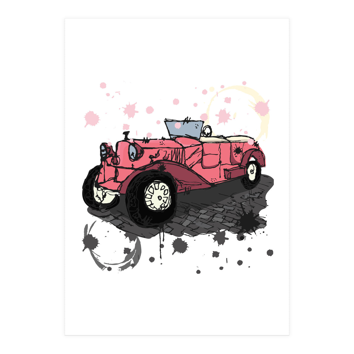 Vintage pink car sketch (Print Only)