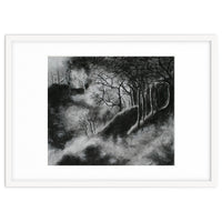 Black and White Forest in Clouds